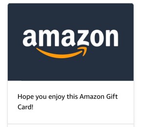 Amazon gift card with a message saying 'Hope you enjoy this Amazon Gift Card!'