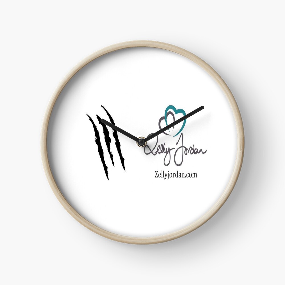A wall clock featuring a design with three claw marks and the name 'Zelly Jordan' along with the website 'Zellyjordan.com'.