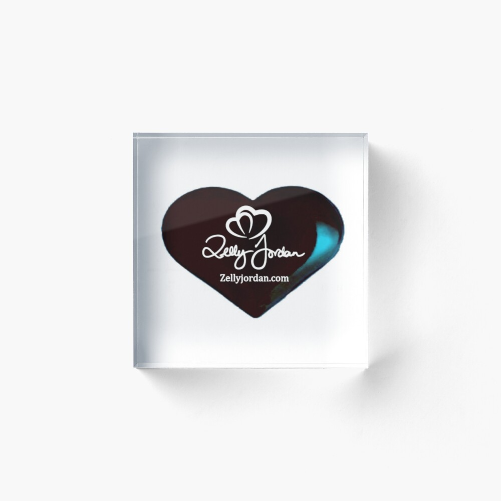 A glossy black heart-shaped decoration featuring the name 'Zelly Jordan' and the website 'zellyjordan.com' in white script.