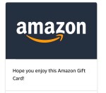 Image of an Amazon gift card with a message that says 'Hope you enjoy this Amazon Gift Card!'